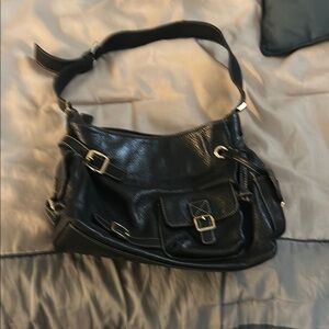 Maxx New York Black Shoulder Bag with Gold Hardware